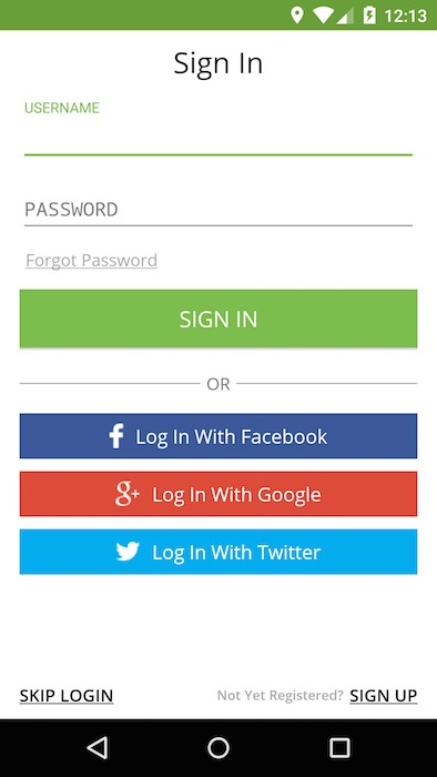 login page of health and wellness app