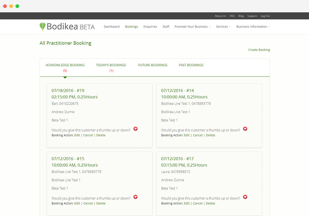 booking page of health and wellness website