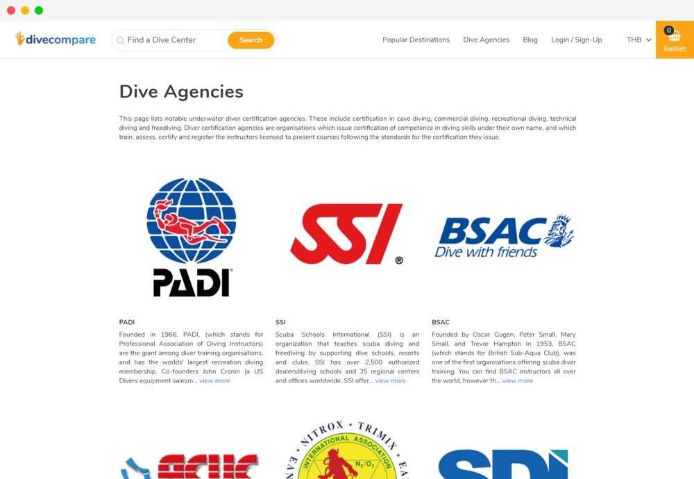 Dive agencies in our website