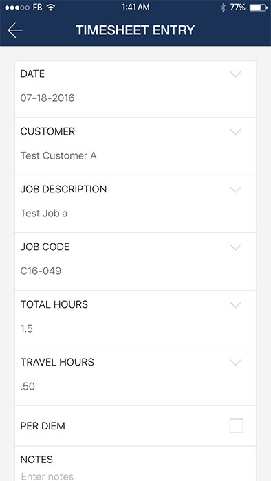 timesheet entry job reporting mobile app