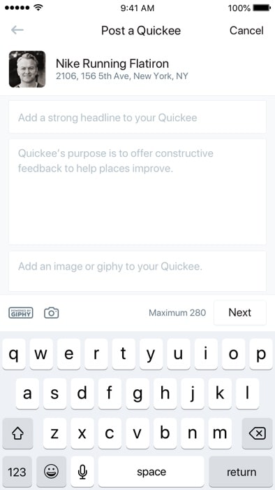 New post section in Quickee a Feedback and Review management App